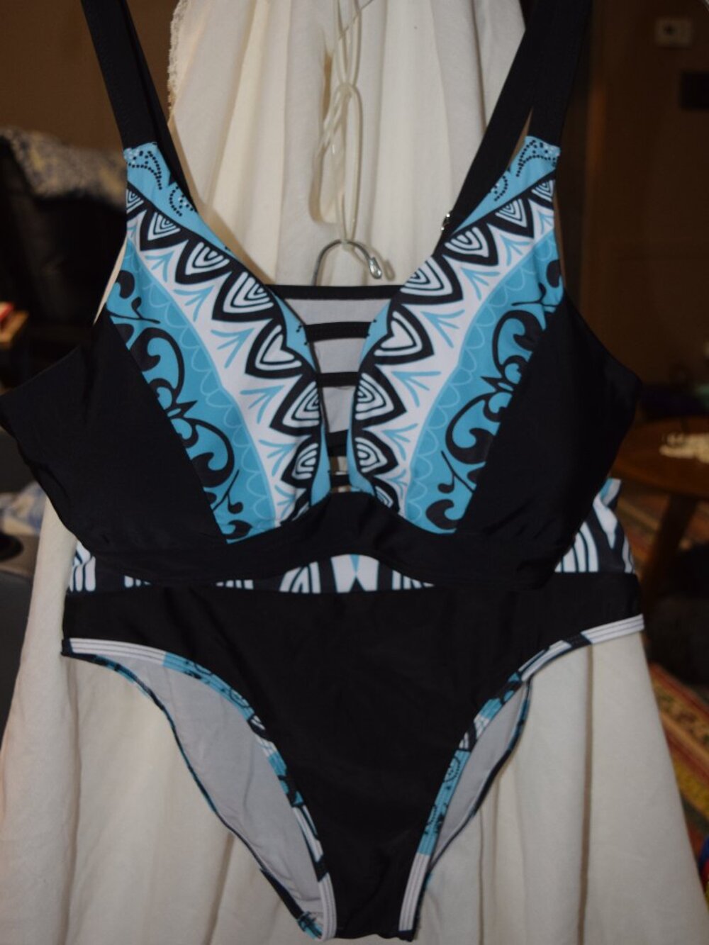 Black, White, and Turquoise Bikini, 1XL